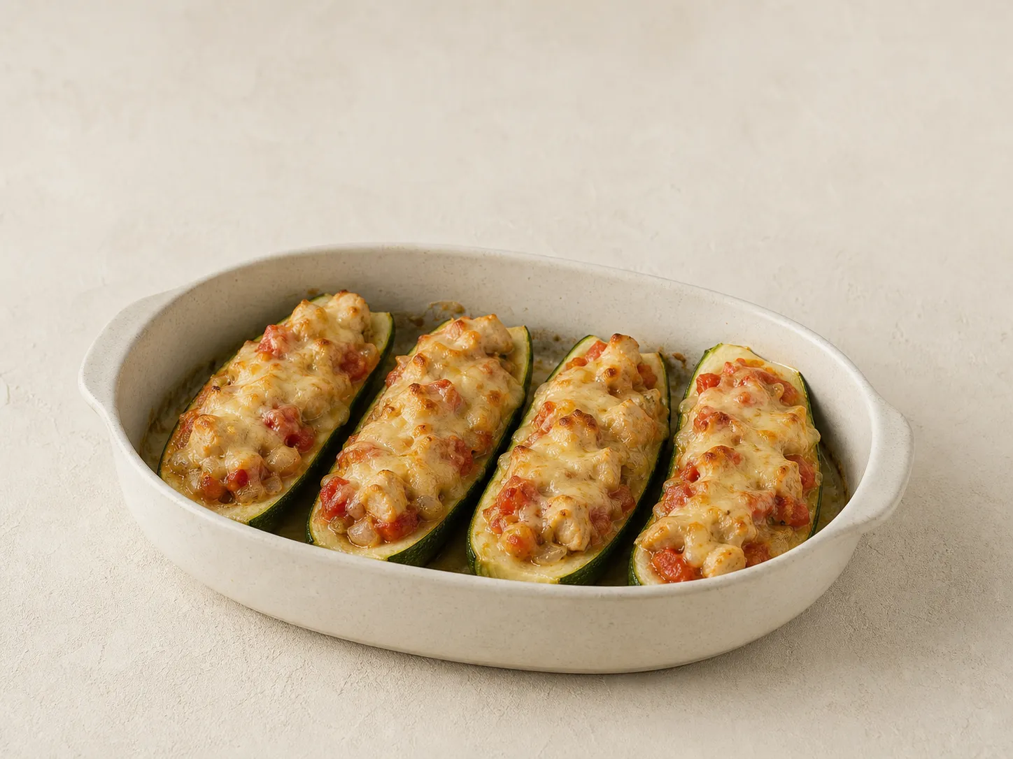 Фаршированные кабачки с курицей и томатами